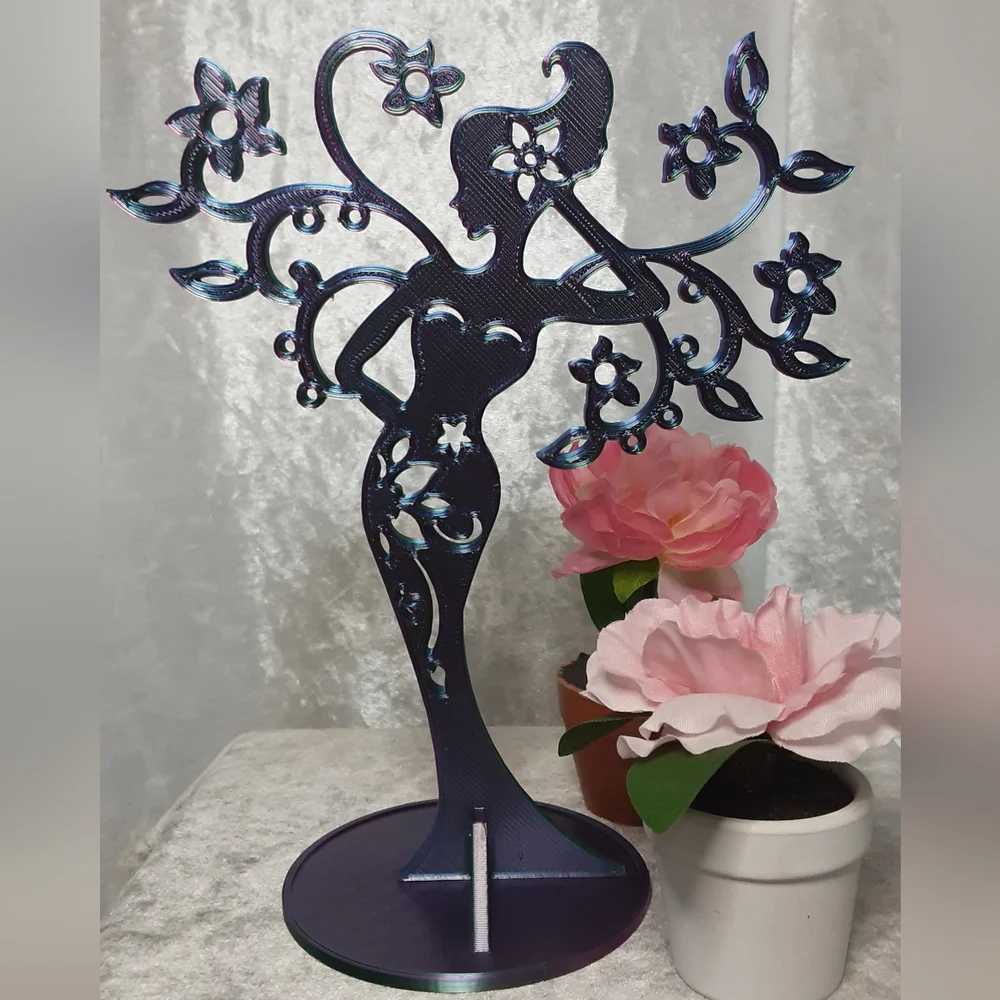 Handmade 3 D Printed Lady Jewelry Stand Chameleon Color (Changes With Light) - Picture 4 of 6